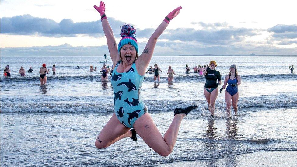 sunrise swim at Portobello Beach