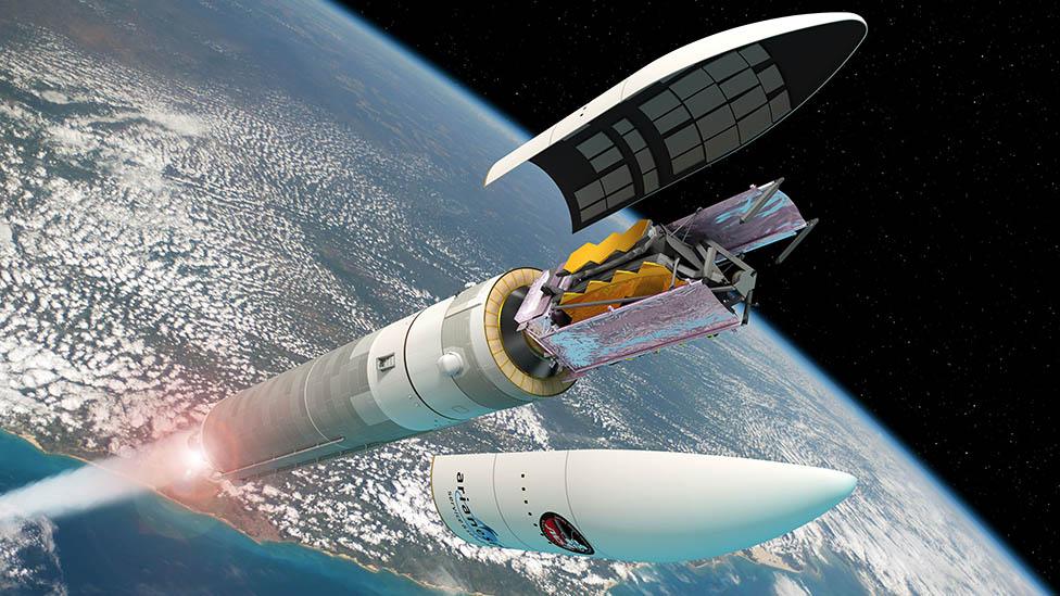 Illustration of how the telescope will be launched from the Ariane rocket