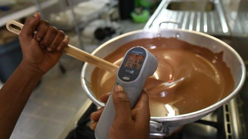 An chocolate maker in Abidjan, Ivory Coast - March 2015