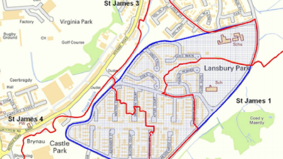 Map showing the official boundary of Lansbury Park and how much falls into St James 3 ward