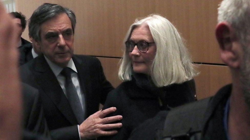 François Fillon and Penelope Fillon appear in court in Paris