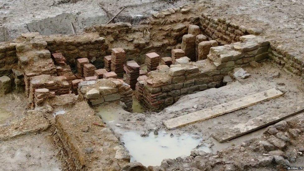 The Roman villa remains, discovered at Cam