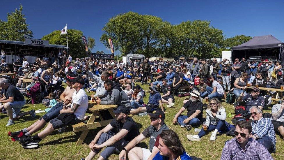 Isle of Man TT fans at the TT Grandstand