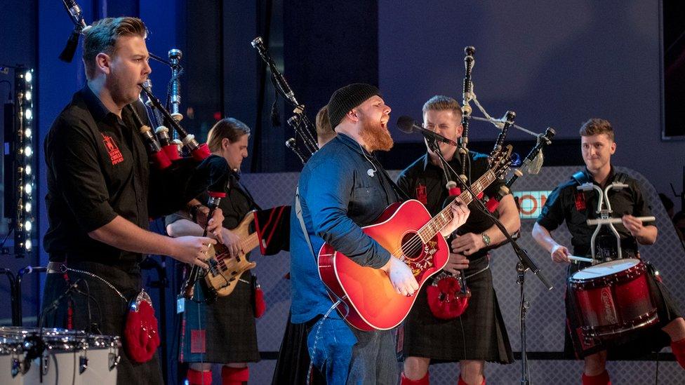 Tom appeared at BBC Scotland's Quay Sessions with the Red Hot Chilli Pipers