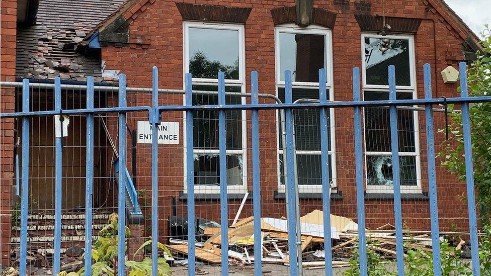 Demolition work on a disused school