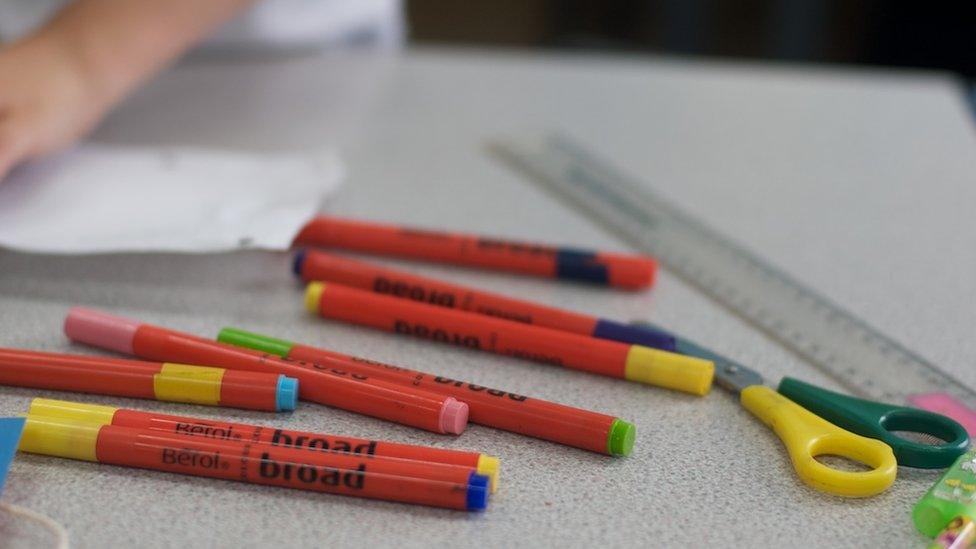 Pens on desk