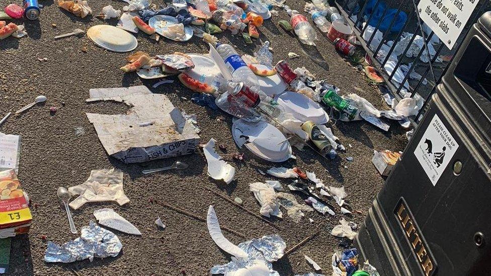 Litter strewn around Great Yarmouth beach