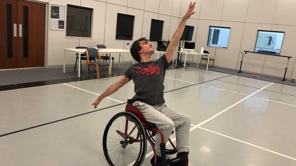 Joe Powell-Main dancing in his wheelchair