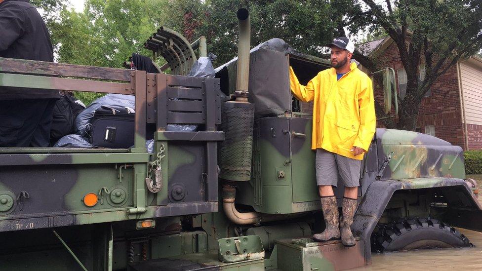 Army surplus truck rescuing people (pic: Joel Gunter, BBC)