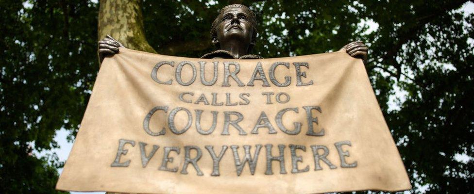 The statue of Women's Rights campaigner Millicent Garrett Fawcett