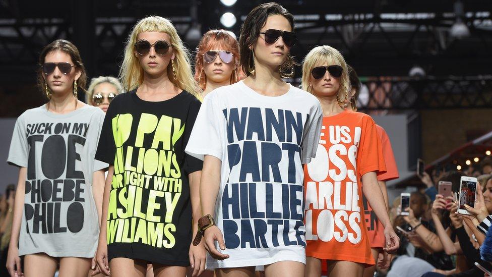 House of Holland slogan shirts on the catwalk in 2016