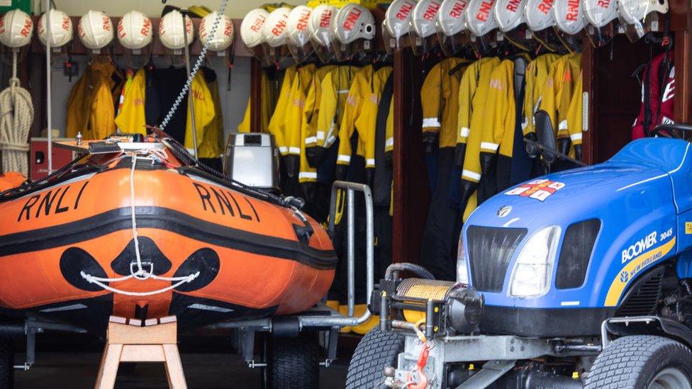 A general view of the to RNLI in shore lifeboat house in Tenby