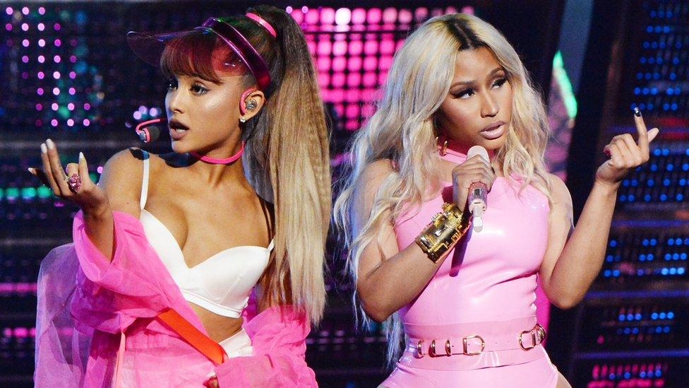 L to R: Ariana Grande and Nicki Minaj