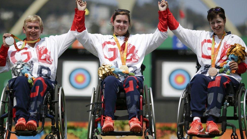 GB's Para-archery team Jess Stretton, Jo Frith and Vicky Jenkins