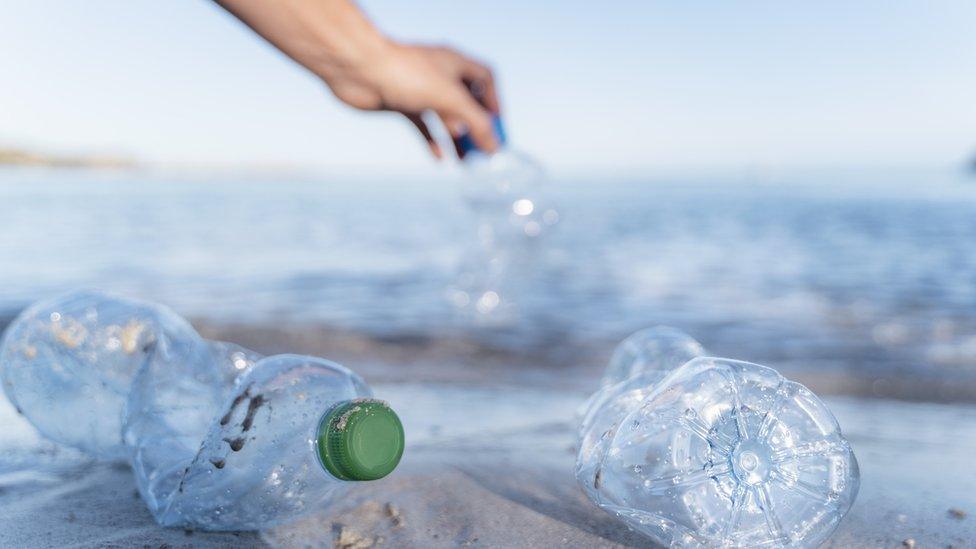 Plastic bottles at the beach