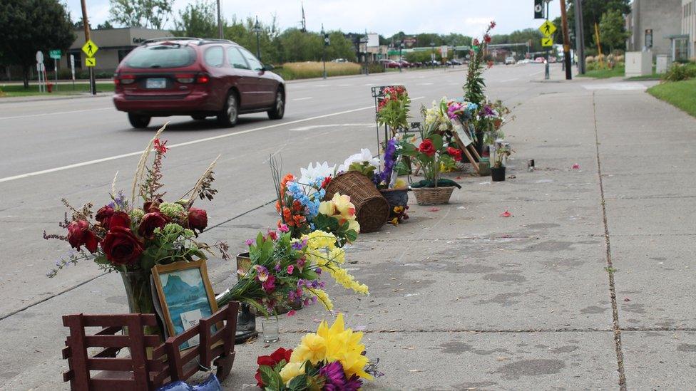 The spot on the side of the road where Castile was shot by officer Yanez