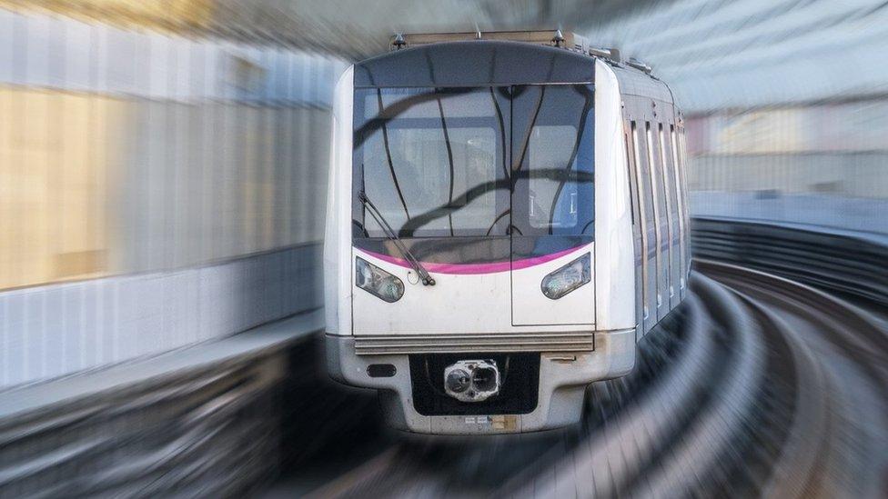 An underground train in a tunnel