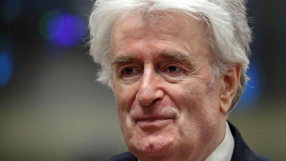 Radovan Karadzic at his appeal hearing, 23 April 2018