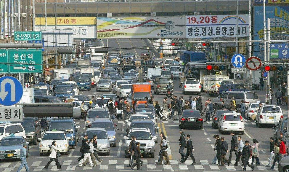 A busy street in Seoul