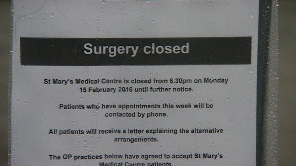 Notice announcing the surgery has closed