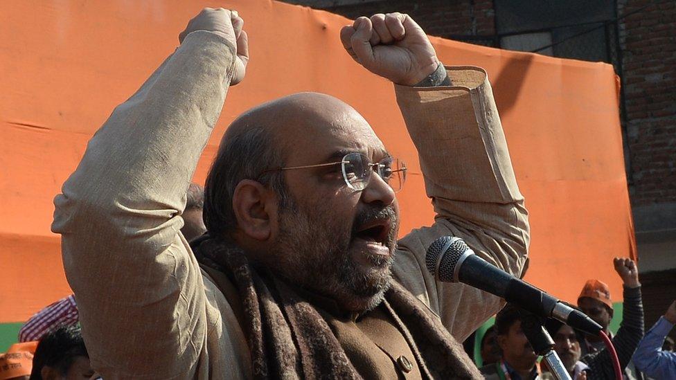 BJP President Amit Shah during a rally in New Delhi.