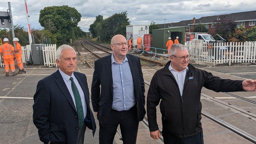 Council Leader Glen Sanderson, Pieter Esbach and Neal McKenzie from Morgan Sindall looking at the works getting underway