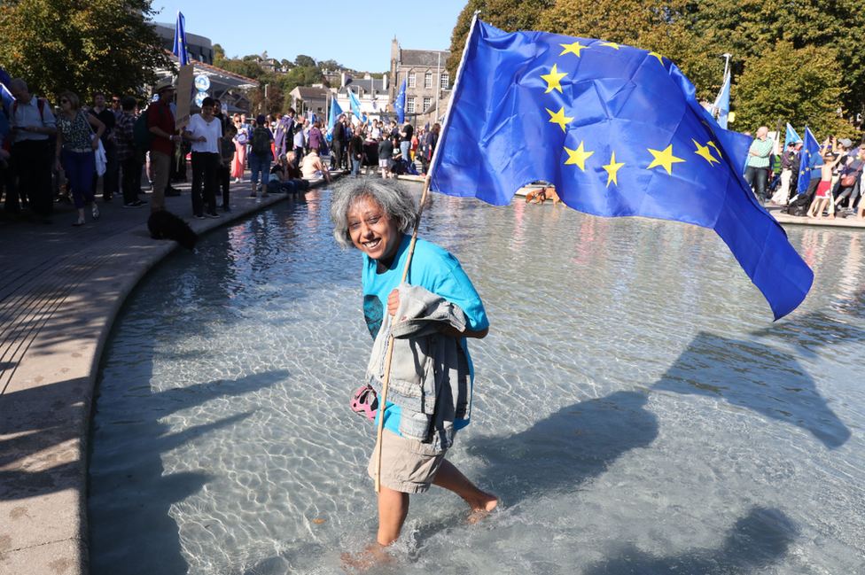 A protestor at the Scottish Parliament