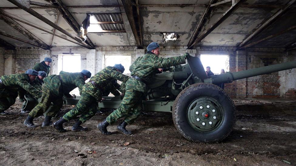 Pro-Russian rebels near front line in Donetsk region, Oct 2015 file pic