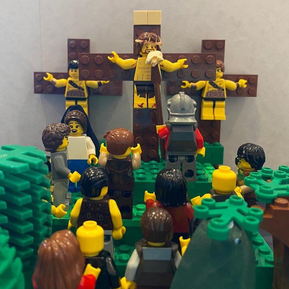 The crucifixion depicted in Lego by Niamh Newton