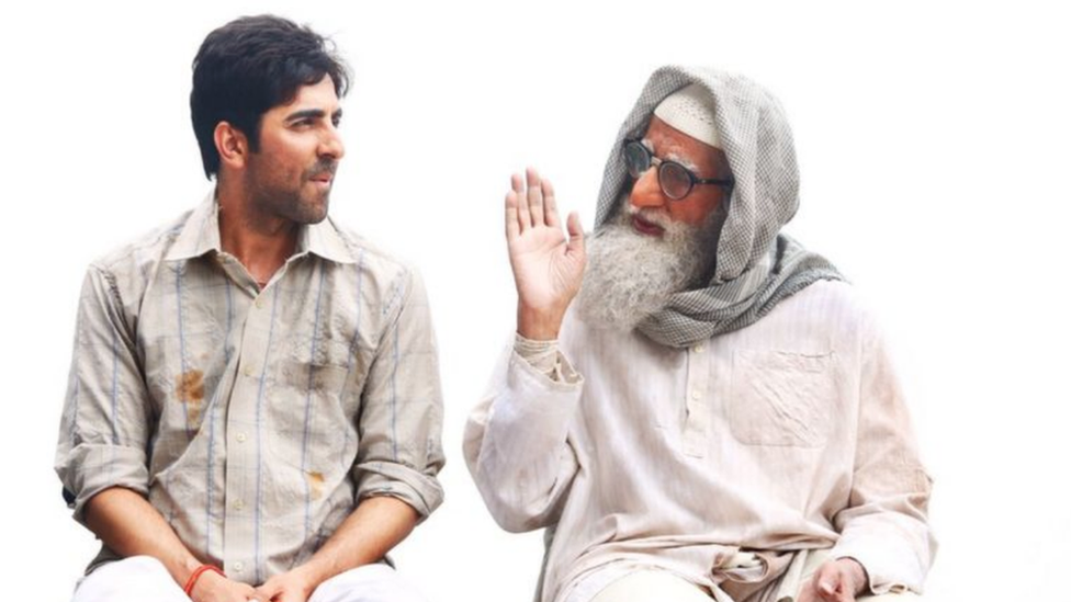 Bollywood actors Amitabh Bachchan (right) and Ayushmann Khurrana