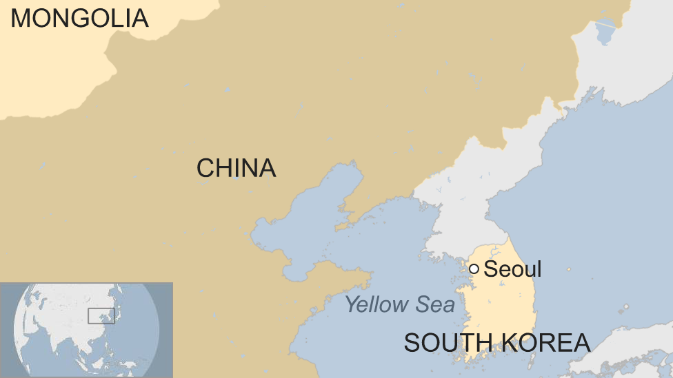 Map showing South Korea, the Yellow Sea, China and Mongolia