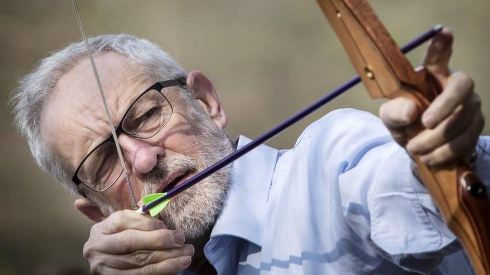 Jeremy Corbyn with a bow and arrow