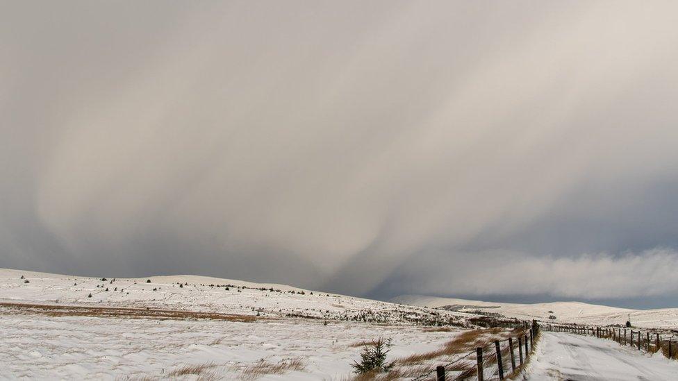 Snow showers blowing near the Glenshane Pass