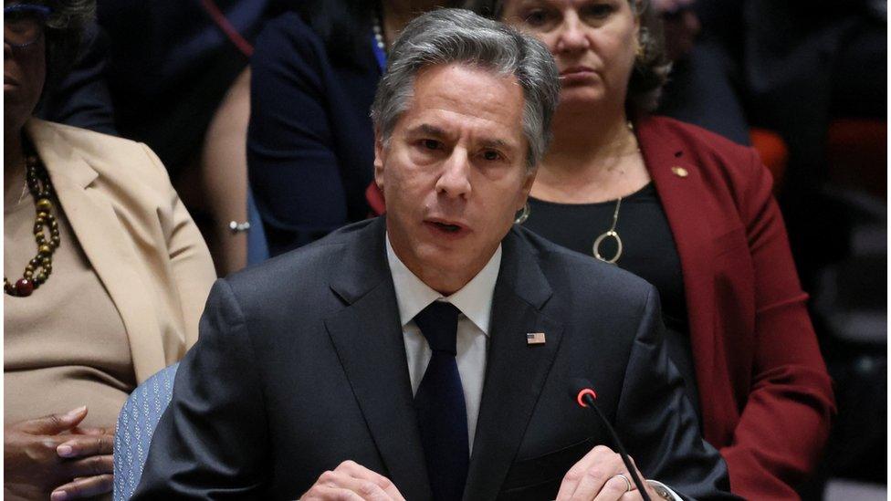 U.S. Secretary of State Antony Blinken speaks during a high level meeting of the United Nations Security Council