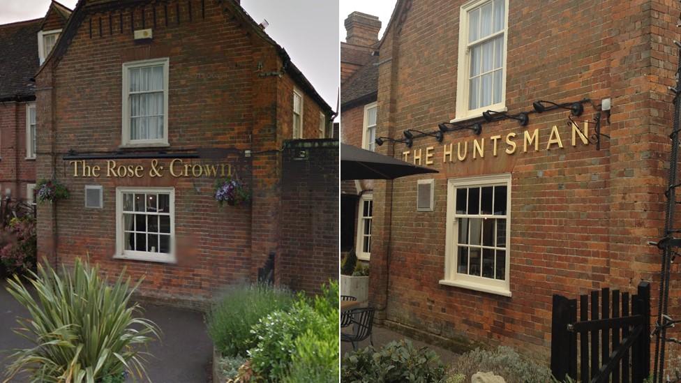 Rose and Crown and Huntsman signs