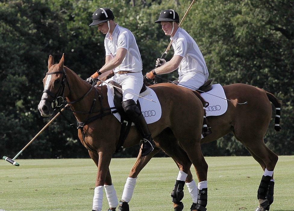 Prince William and Harry playing polo at Coworth Park