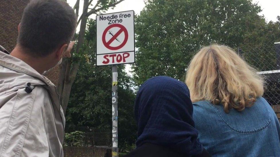 "Needle free zone" sign in Tower Hamlets