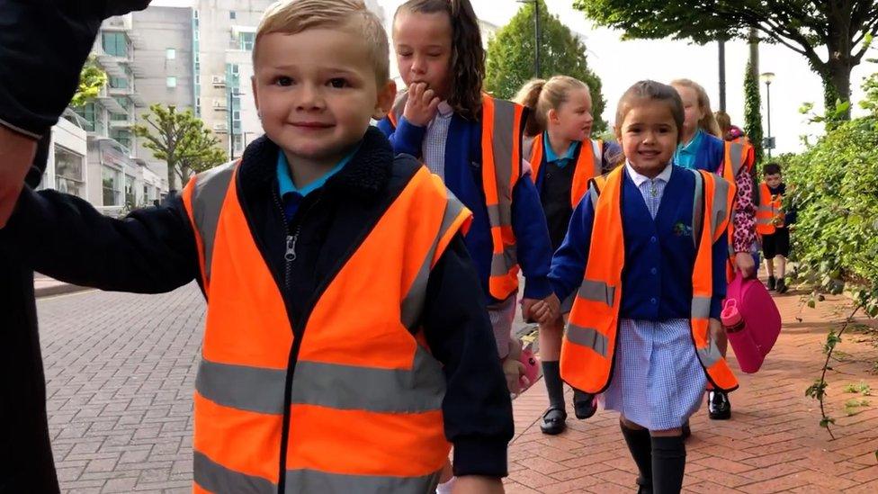 children walking to school