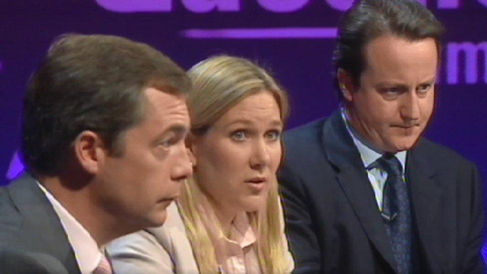 Nigel Farage, Jody Dunn and David Cameron on Question Time, 7 October, 2004