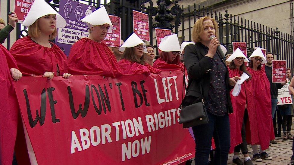 Pro-choice protesters outside Laganside Courts