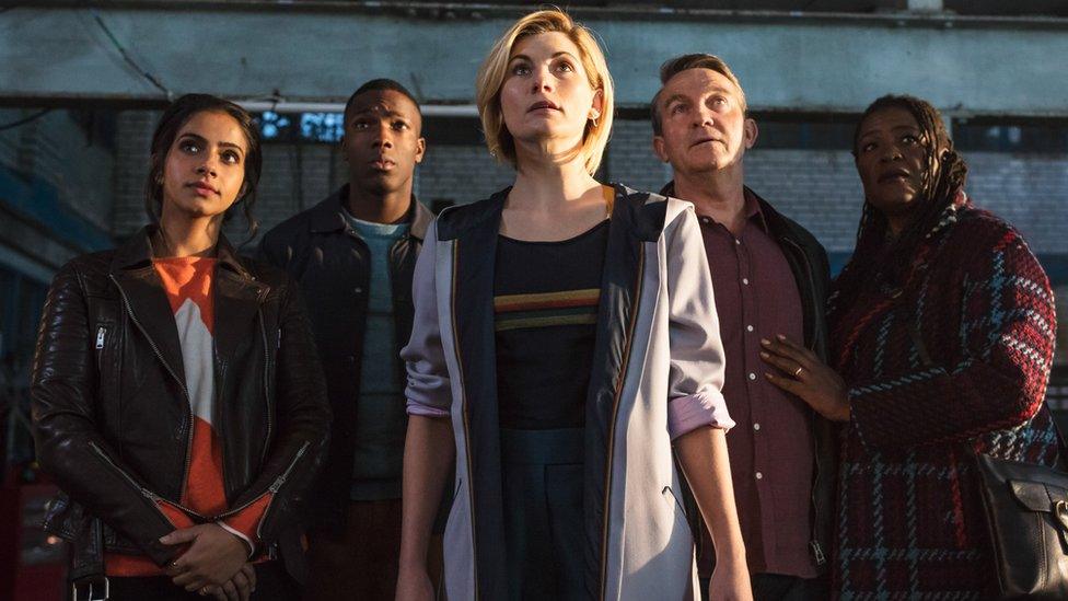 Mandip Gill, Tosin Cole, Jodie Whittaker, Bradley Walsh and Sharon D Clarke