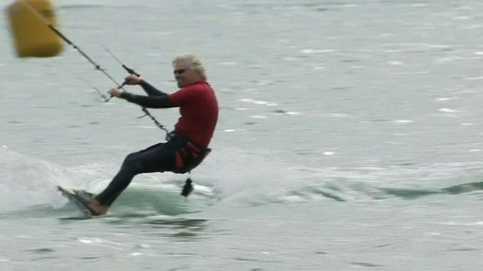 Sir Richard Branson kitesurfing