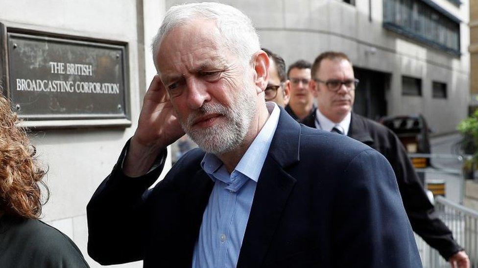 Jeremy Corbyn arrives at the BBC to attend various radio and television programs in central London