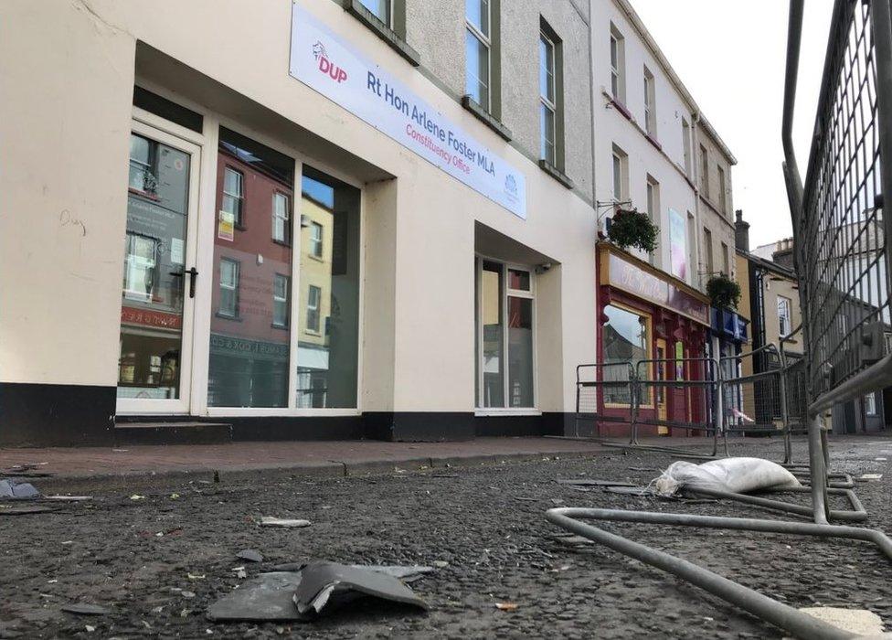 Ali blew roof tiles off onto the street outside Arlene Foster's office in Enniskillen