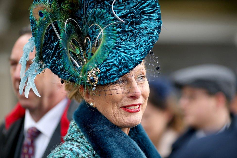 The fascinator of a racegoer during Ladies Day of the 2019 Cheltenham Festival at Cheltenham Racecourse