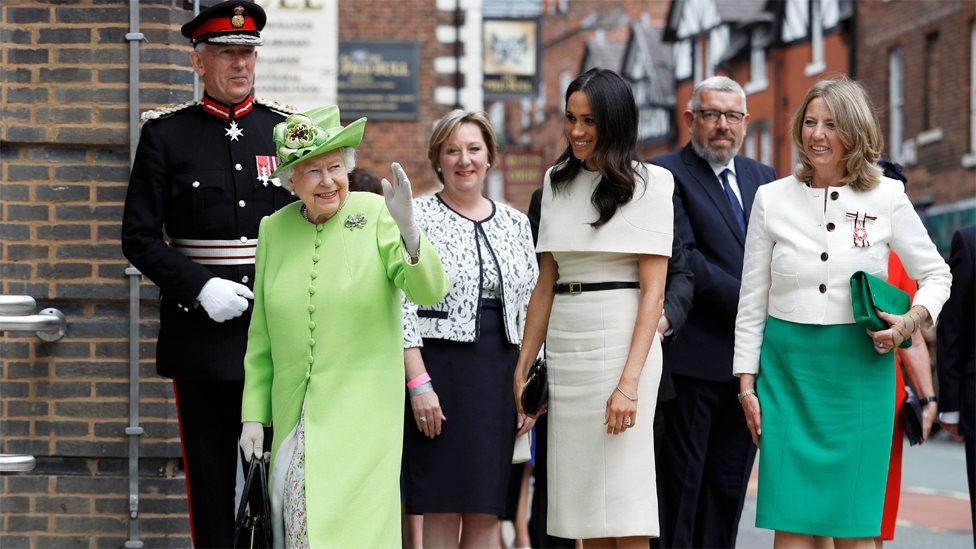 The Queen and Duchess of Sussex arrive at the Storyhouse