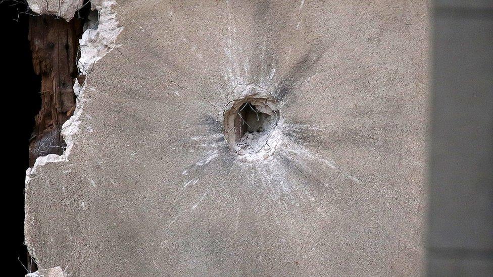 A building damaged by an anti-terror operation in Saint-Denis, Paris