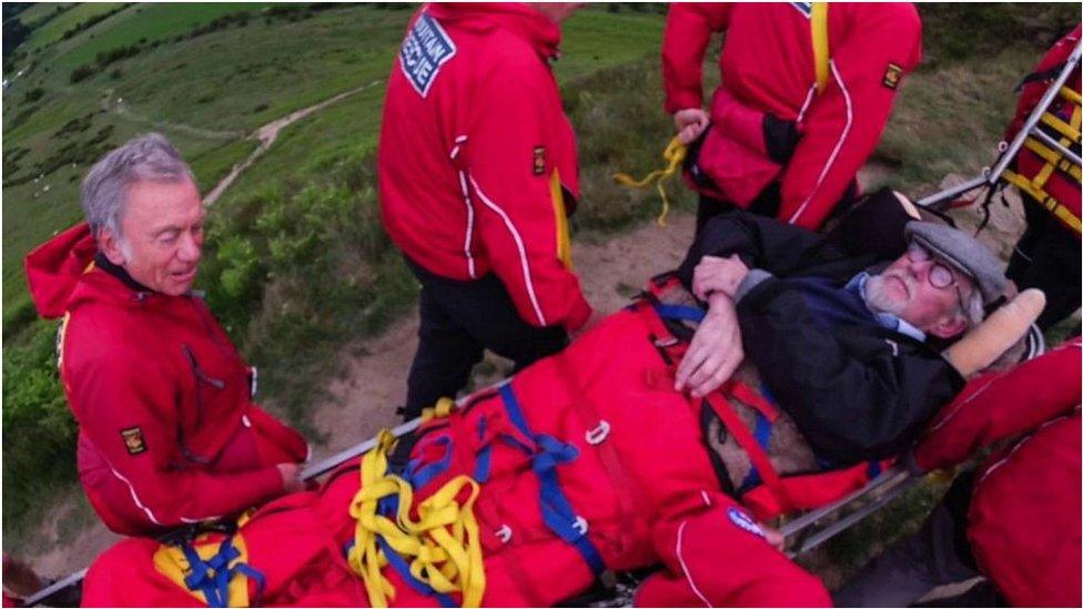 Keith Stubbs reached the top of the 320m (960ft) peak with the help of Cleveland Mountain Rescue Team.