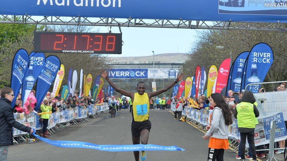 Kenyan athlete Joel Kipsang Kositany earned his third Belfast Marathon victory as he won the men's race