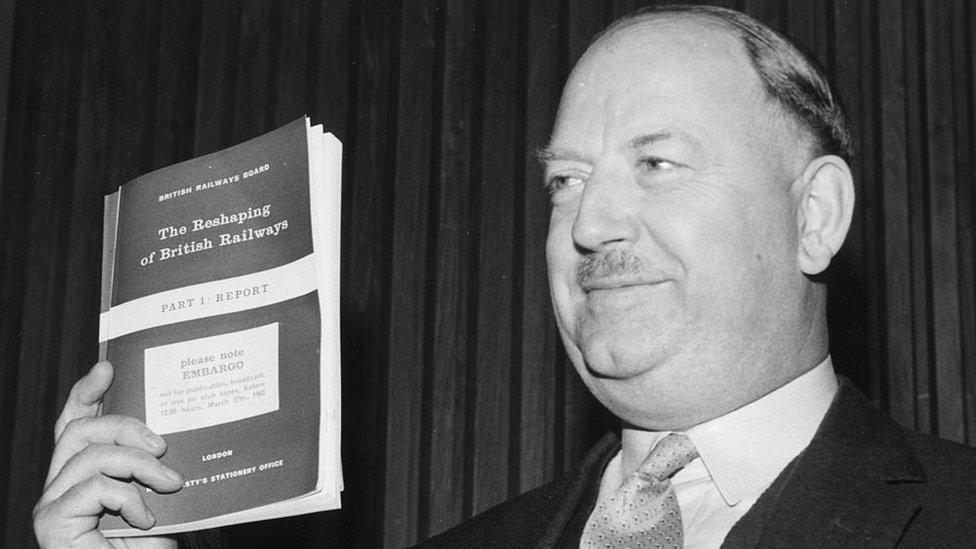 Dr Richard Beeching shows off his plans in 1963